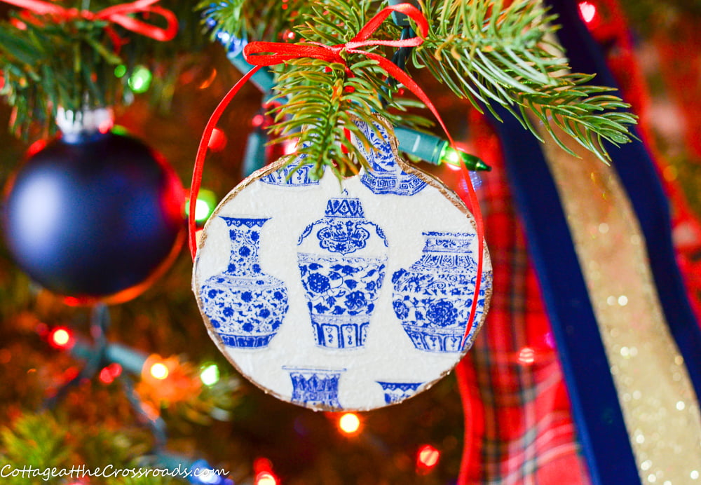 Wooden chinoiserie christmas ornament