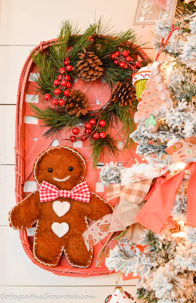 Gingerbread boy in a farmhouse basket