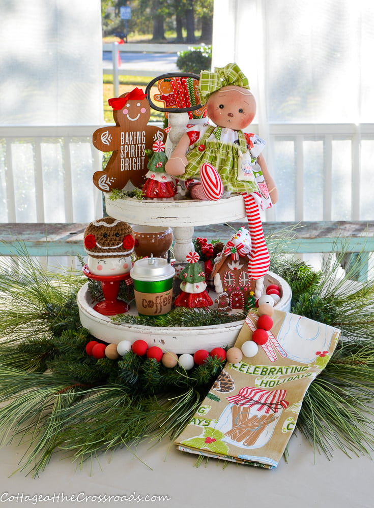 Tiered tray decorated with a gingerbread theme