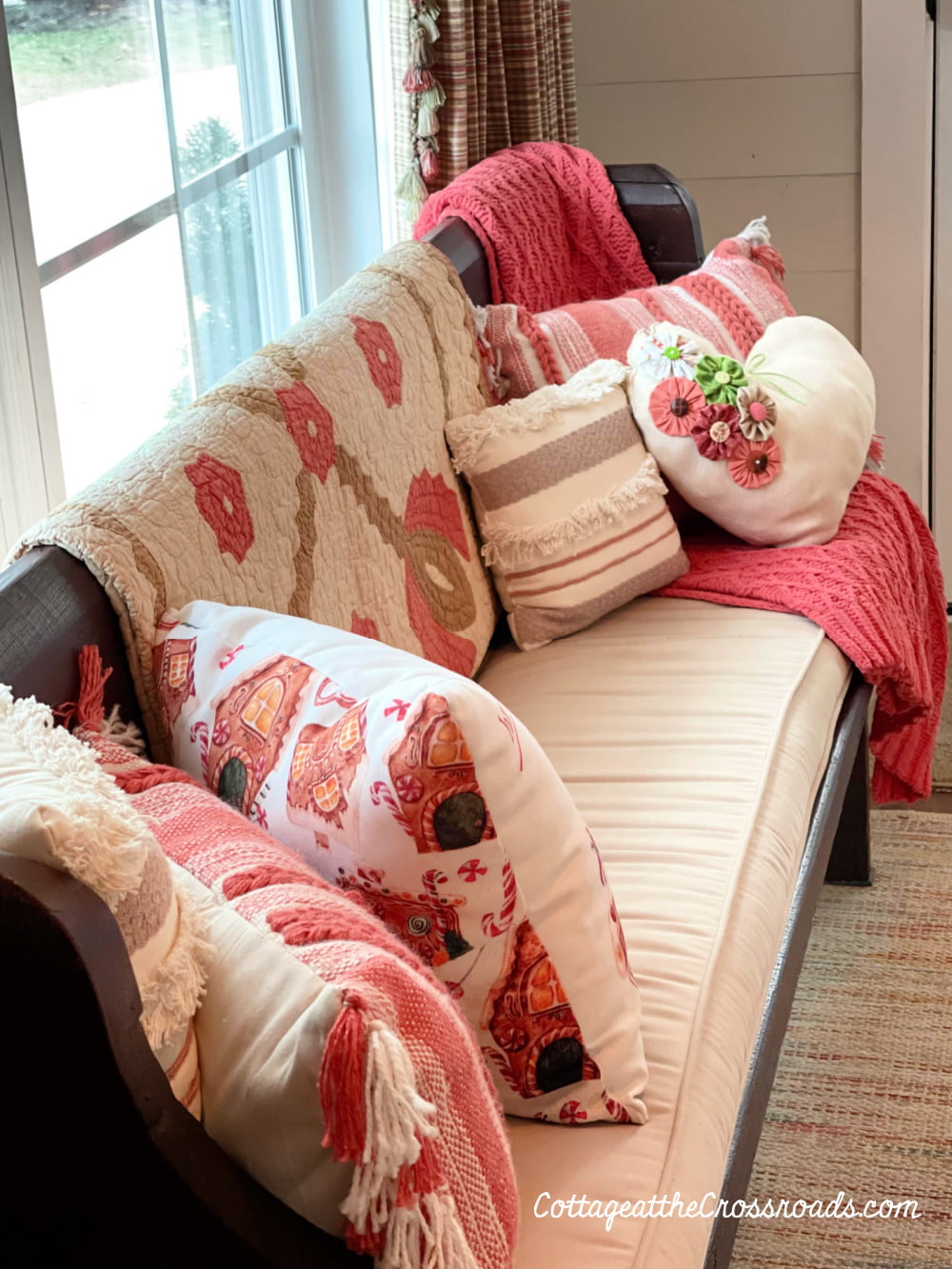 Church pew with pillows