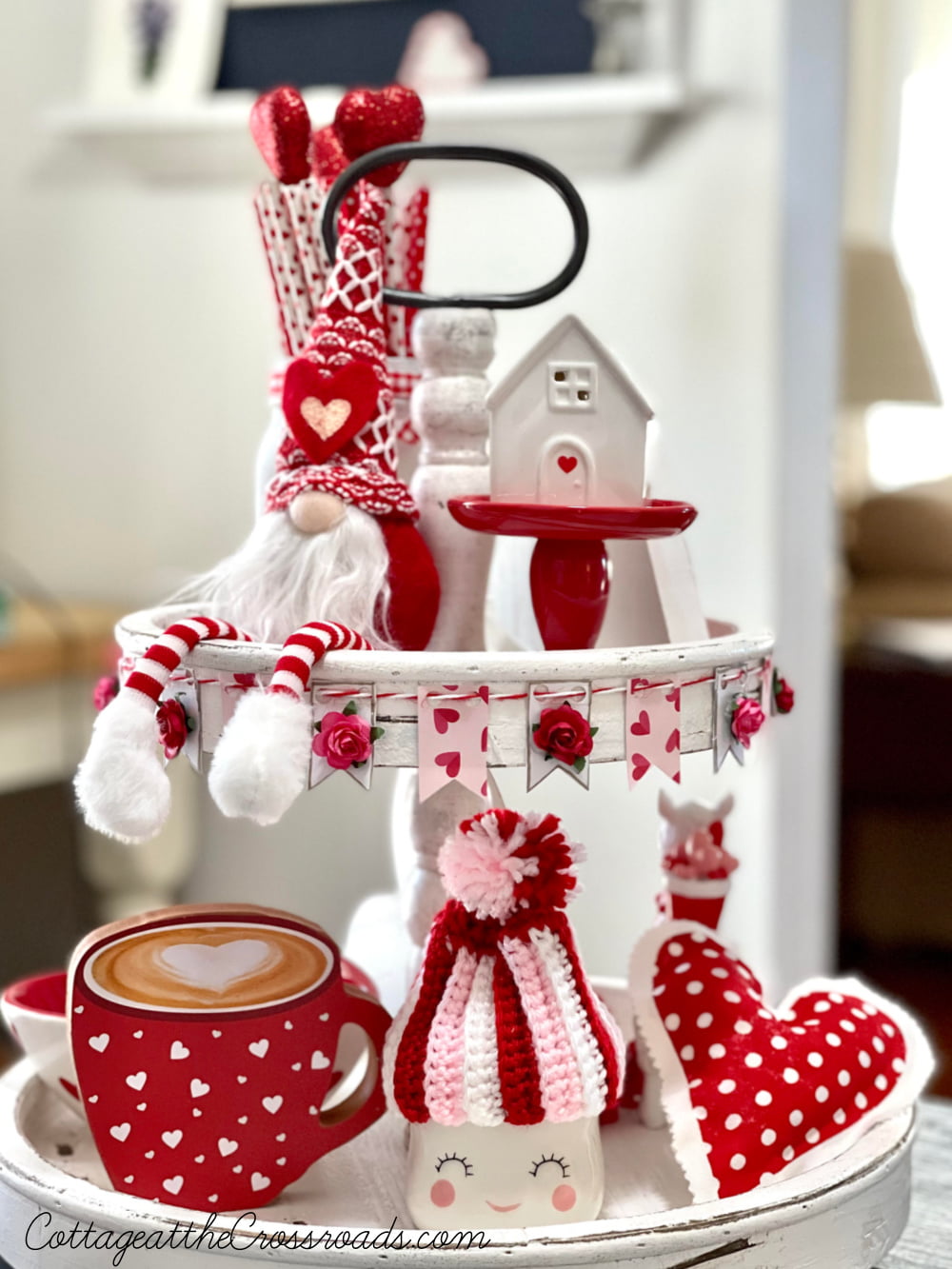 Valentine's day tiered tray with mini bunting