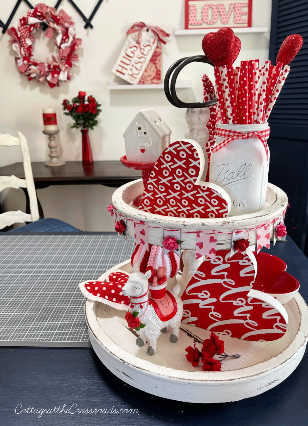 Valentine's day tiered tray with mini bunting