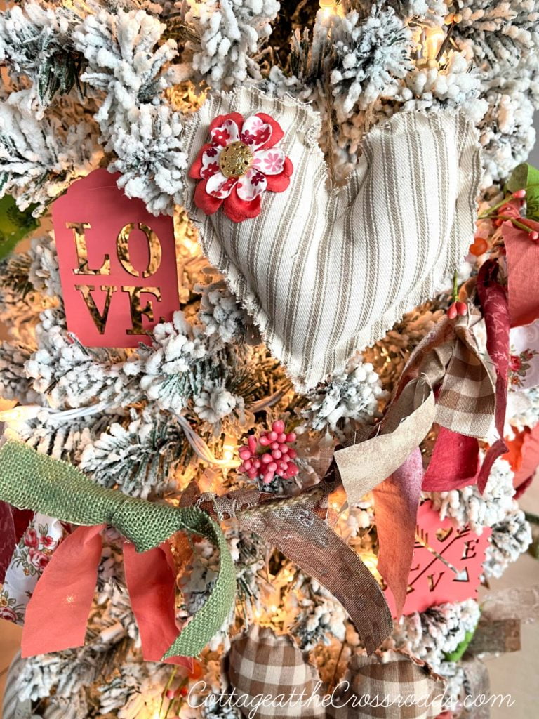 Fabric heart on a valentine's tree