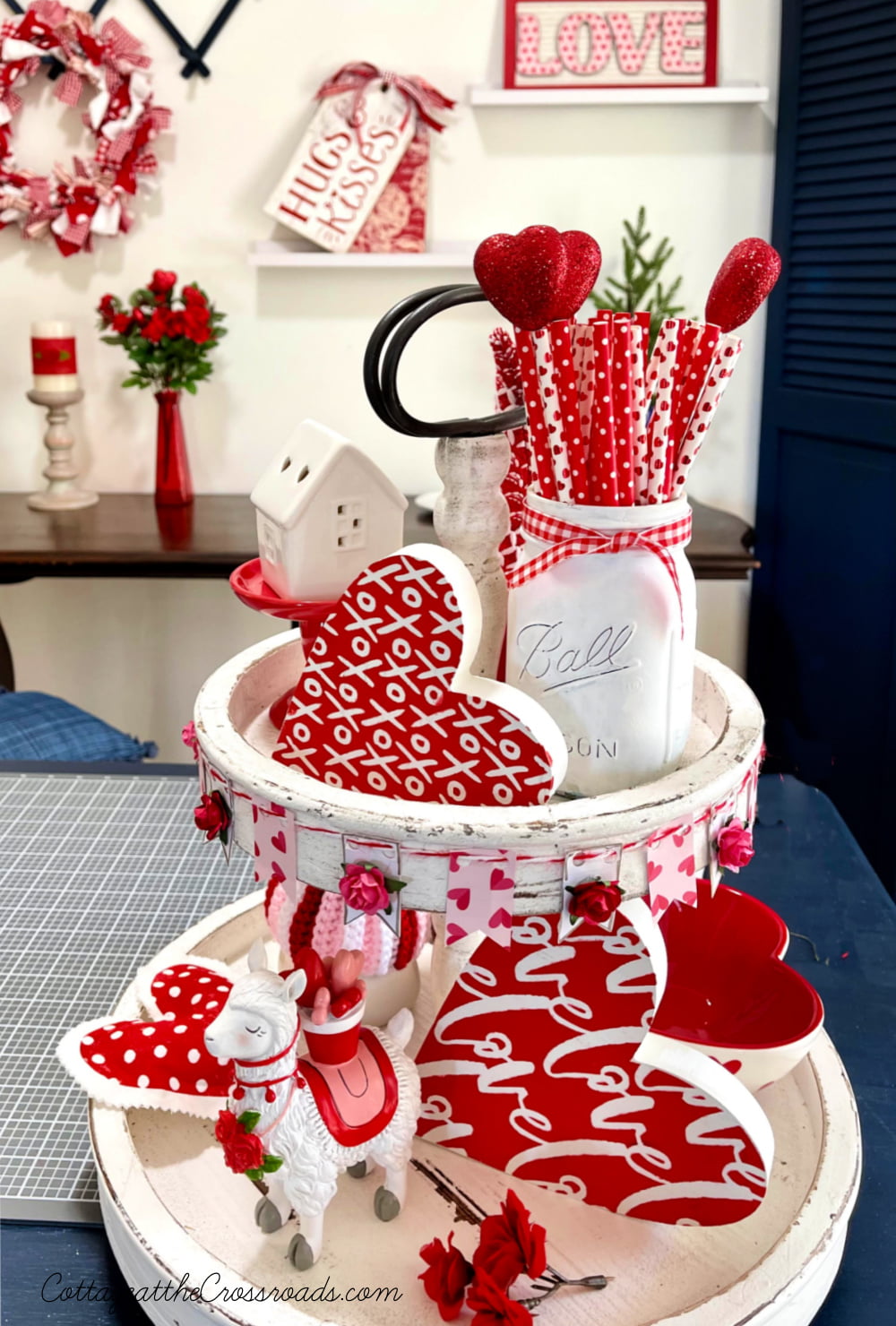 Valentine's day tiered tray with mini bunting