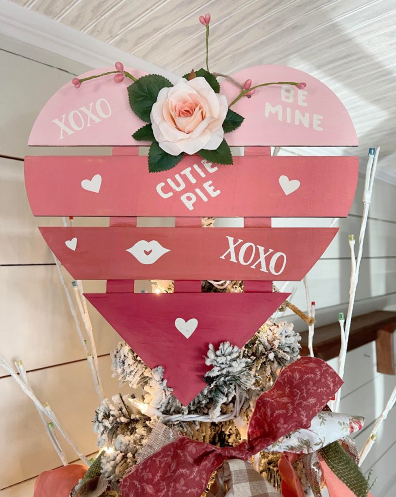 Wooden heart tree topper