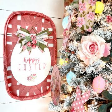 Decorated easter tree with a tobacco basket beside it