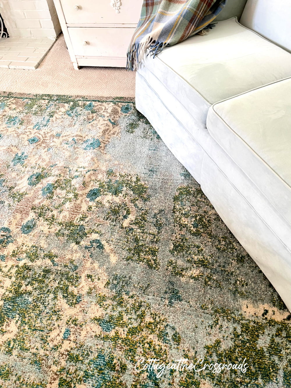 Close up of blue and green rug