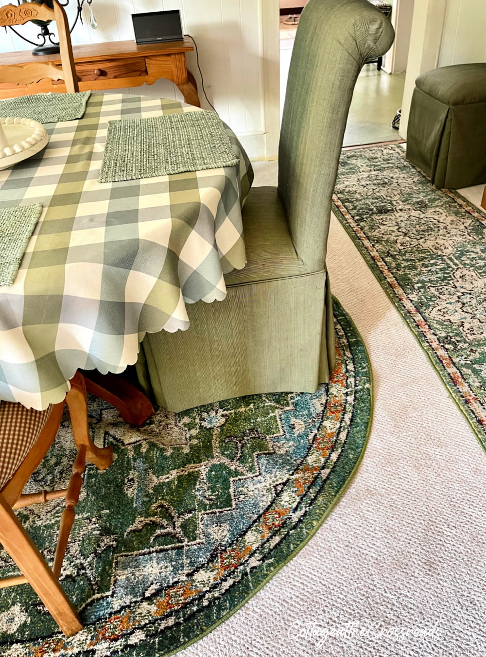 Area rug under a round table