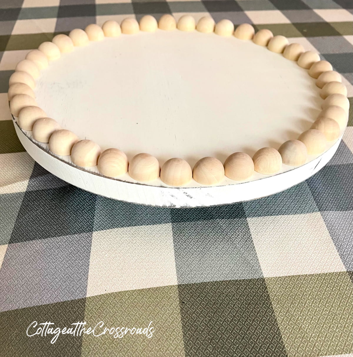 Wooden beads around edge of lazy susan