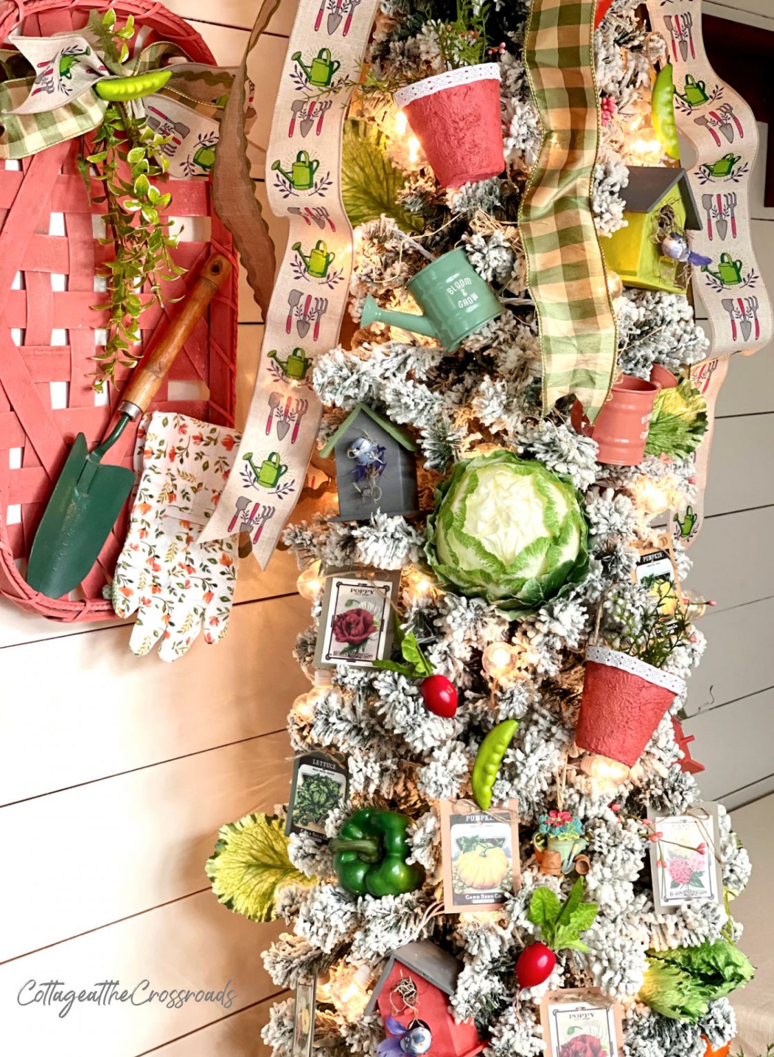 Garden Theme Christmas Tree in our Entry - Cottage at the Crossroads