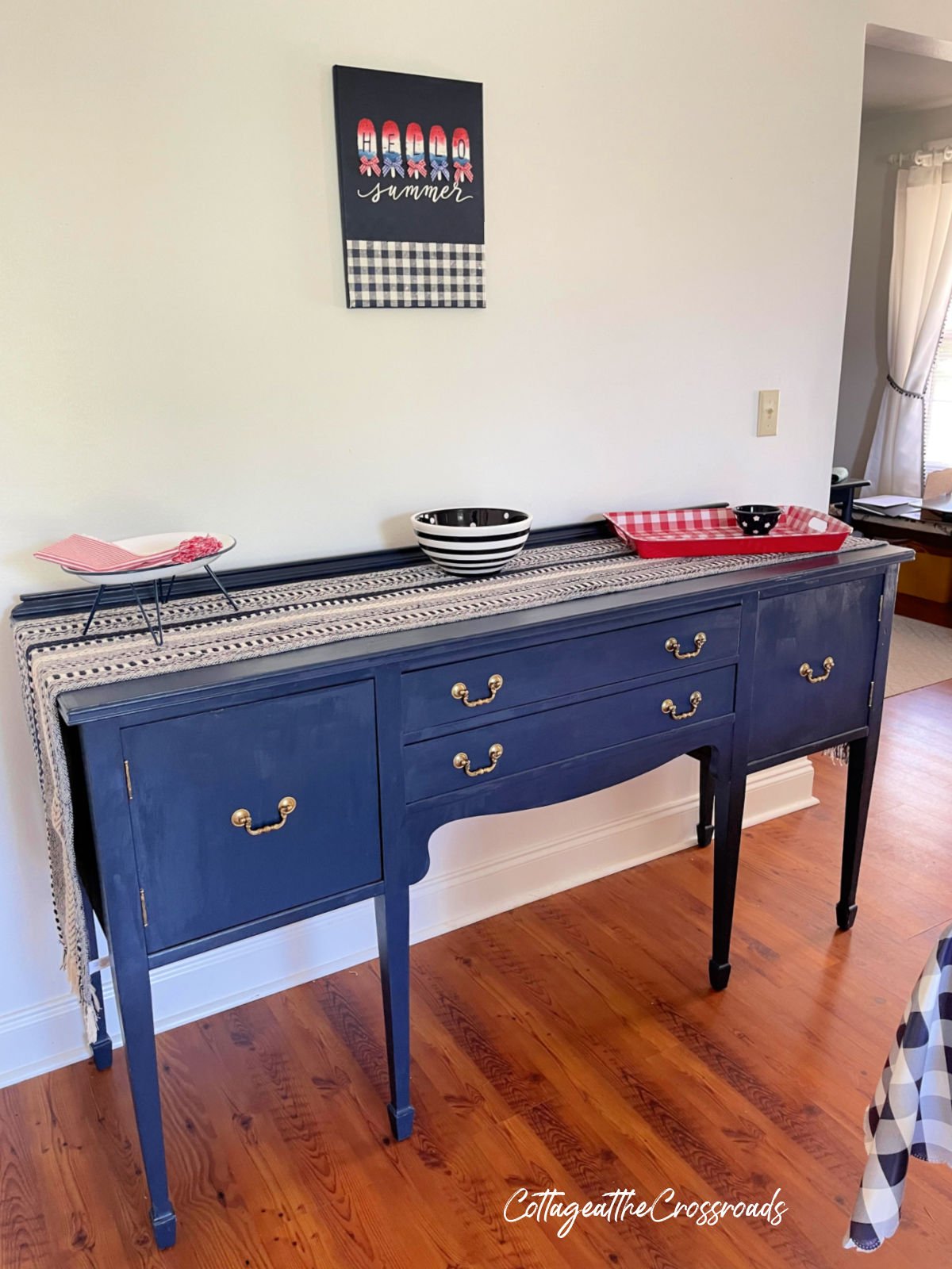 Navy buffet with runner on top