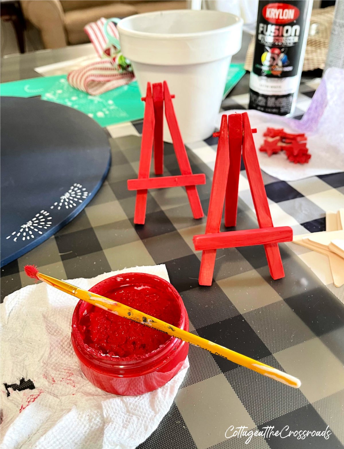 Mini easels painted red