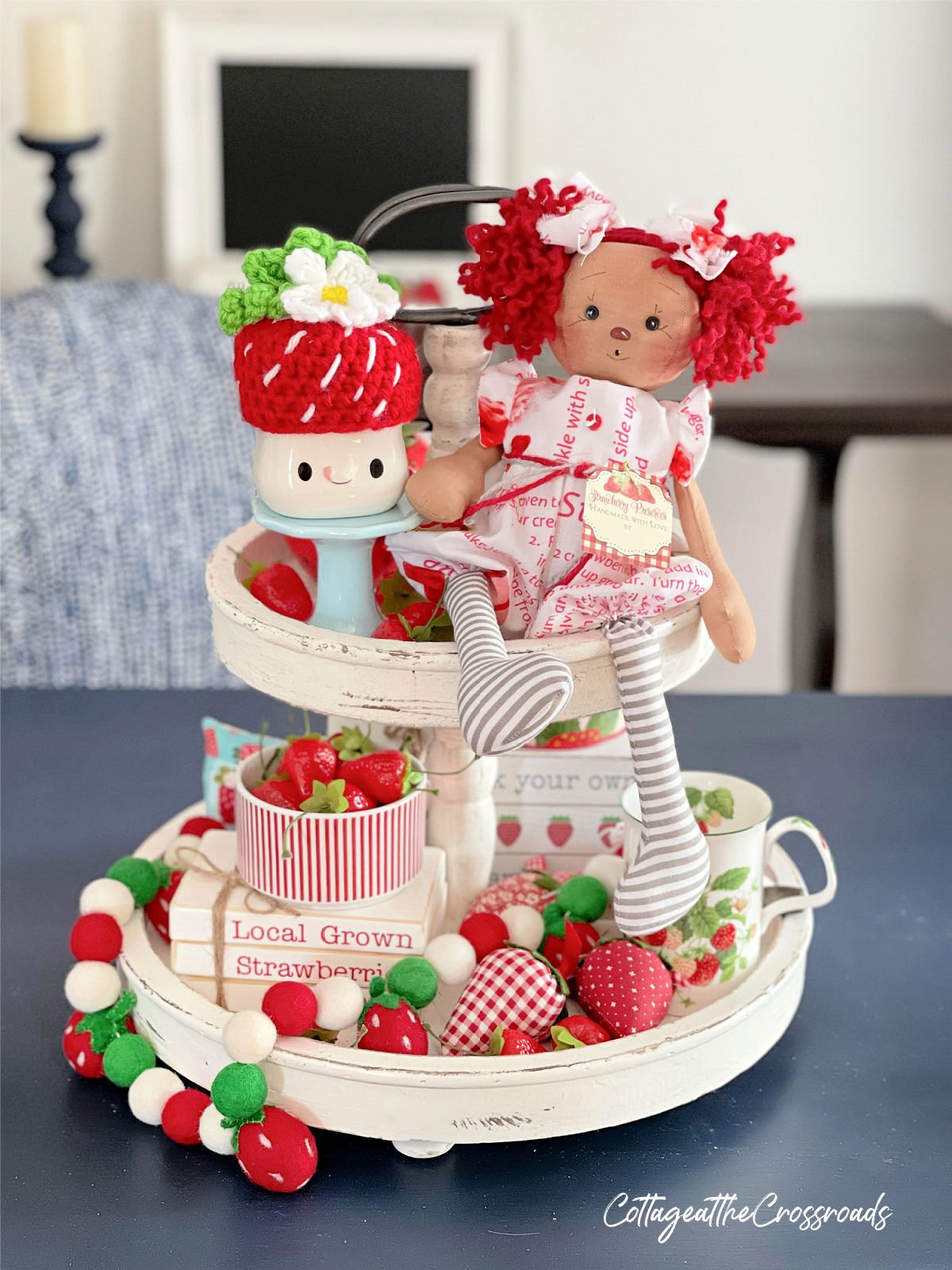 Strawberry themed tiered tray