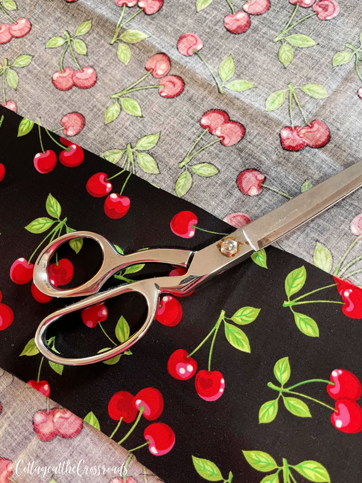 Cherry fabric with black background