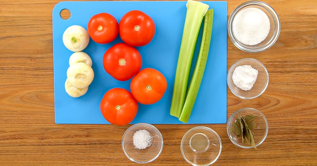 Ingredients to make homemade tomato soup