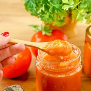 Homemade tomato soup in a jar