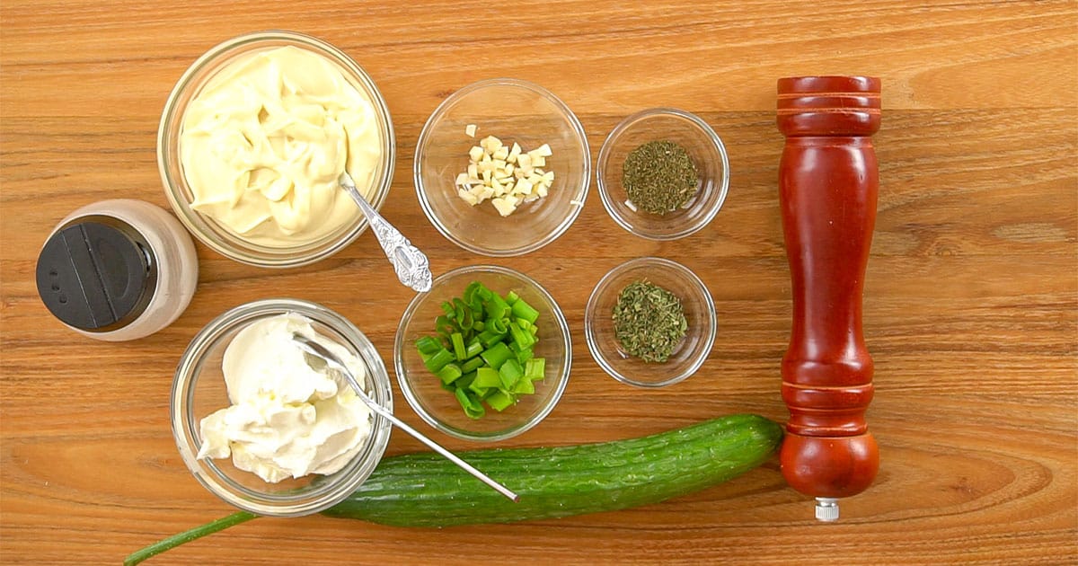 Ingredients necessary to make cucumber ranch dressing