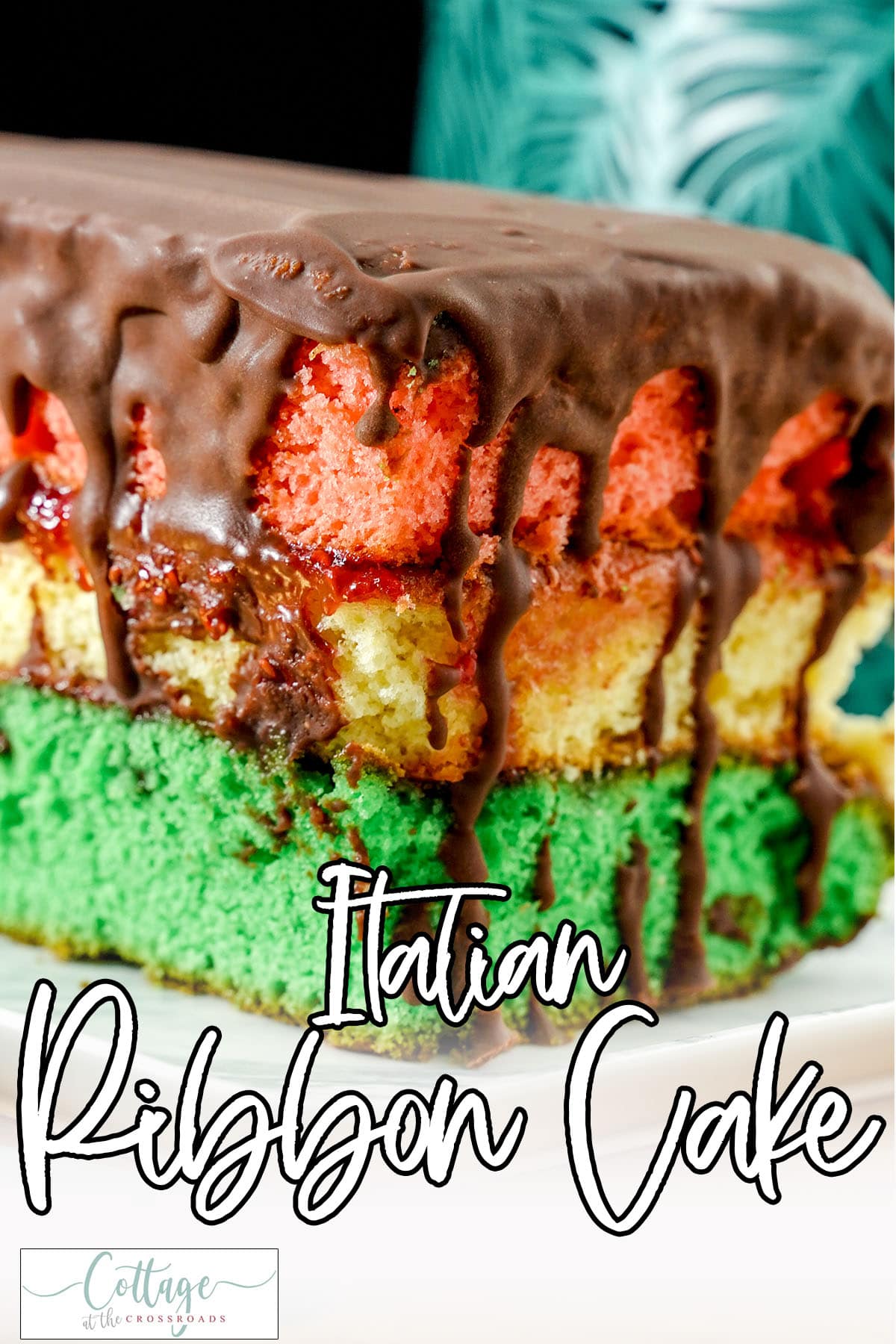 Easy three flavor cake with text which reads italian ribbon cake