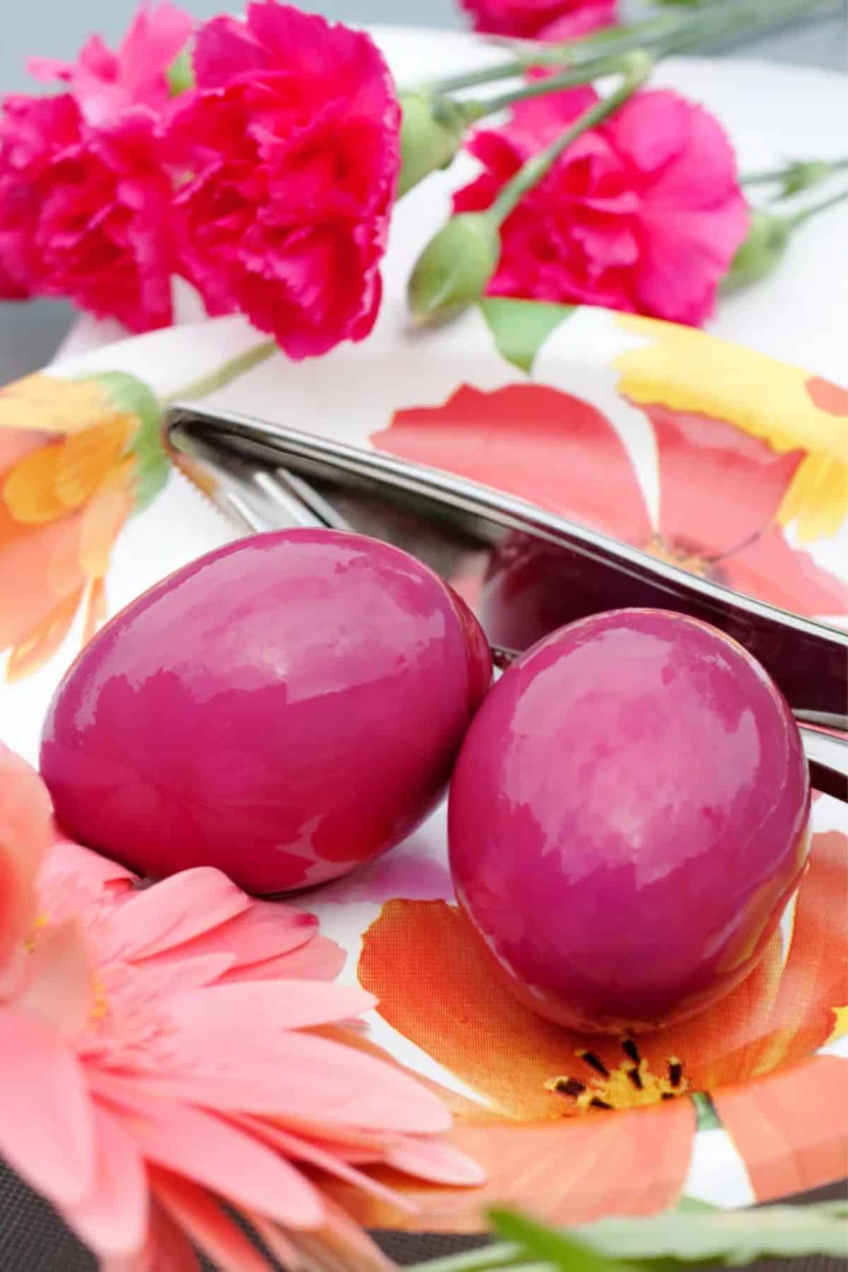 Amish pickled beets with eggs on a plate.