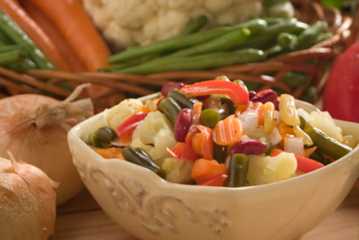 Amish picked chow chow in a bowl.