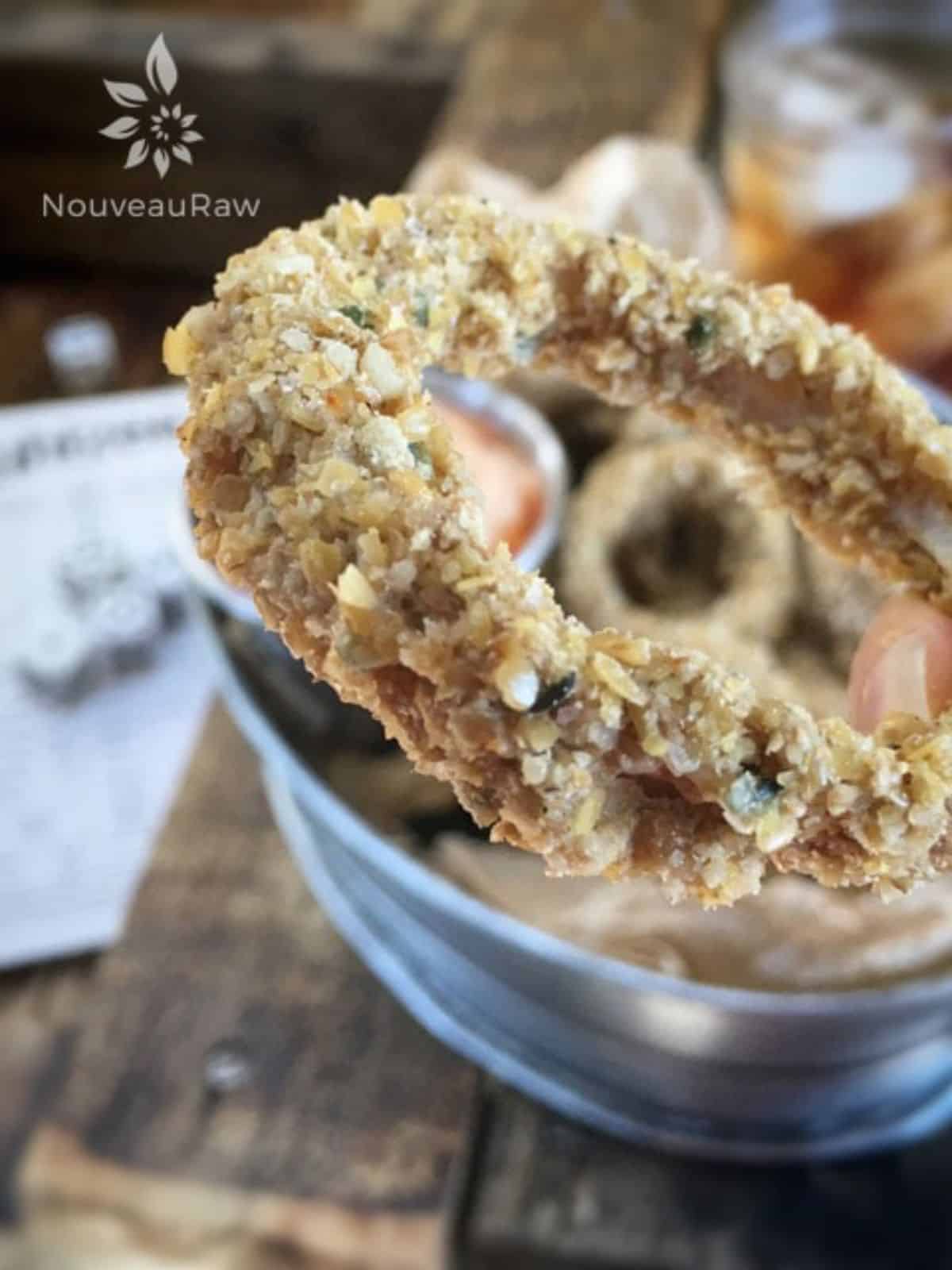 Spicy onion rings in a bowl.