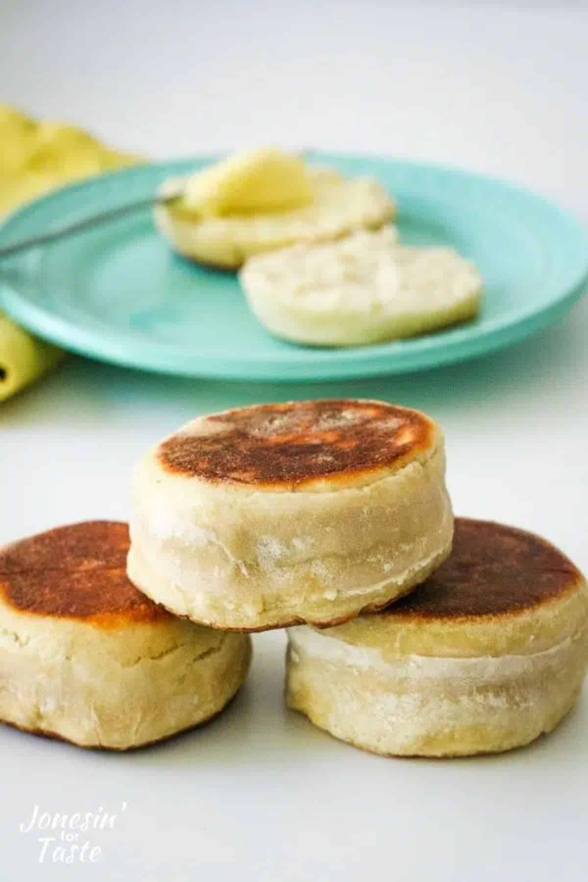 Three sourdough english muffins,