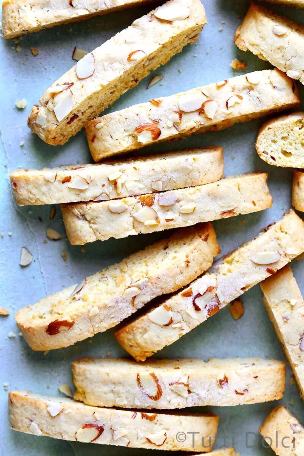 A bunch of triple almond biscotti.