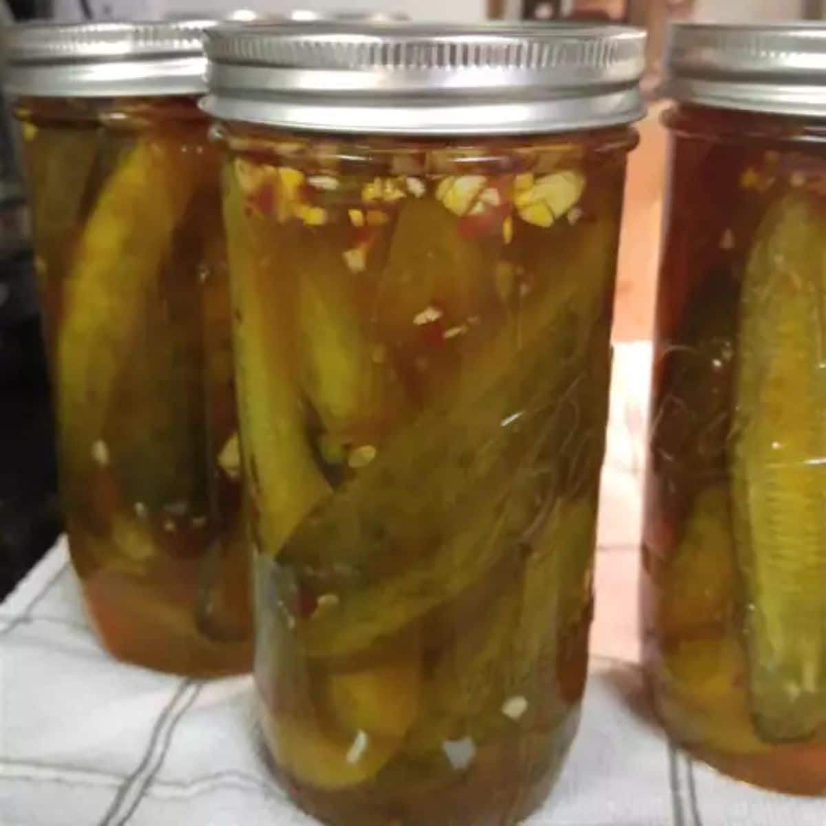 Texas christmas pickles in glass jars.