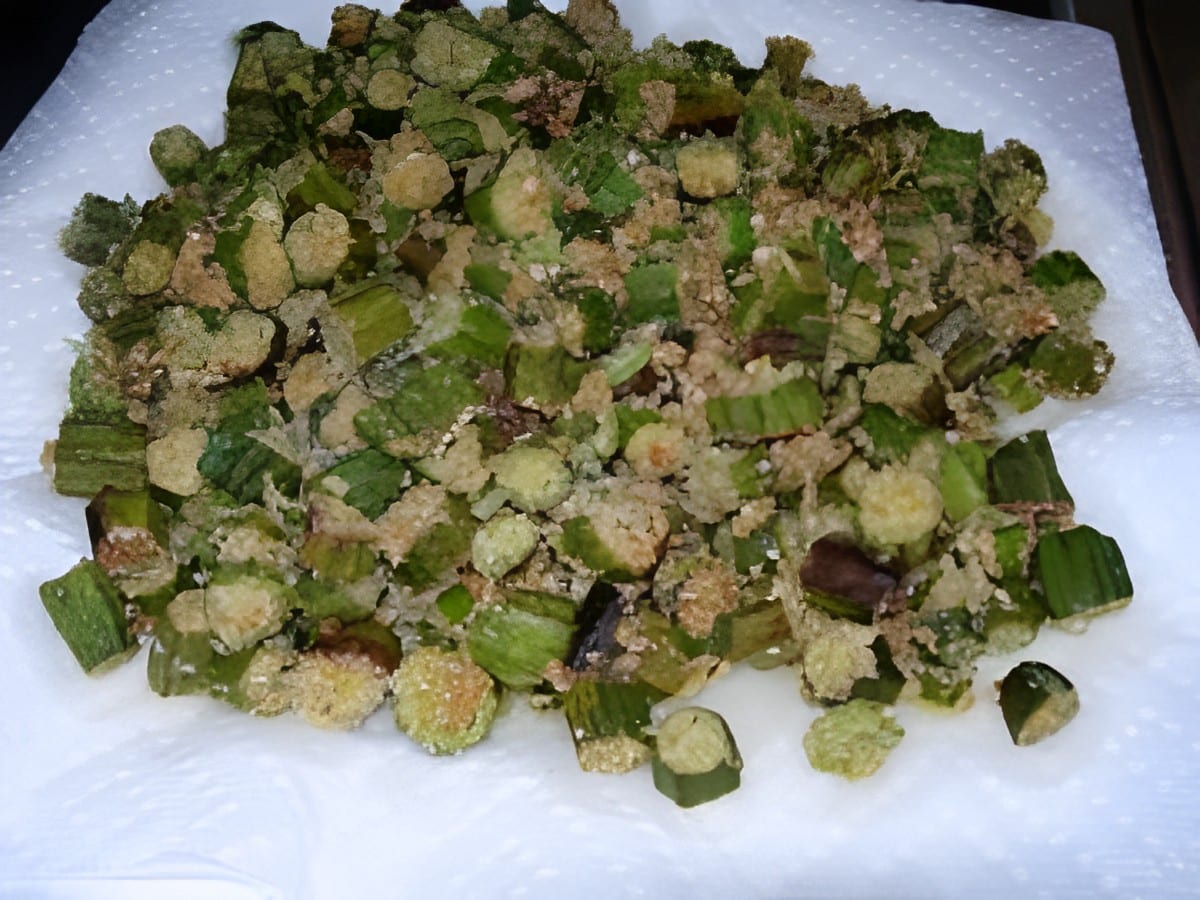 Southern fried okra on a paper napkin.