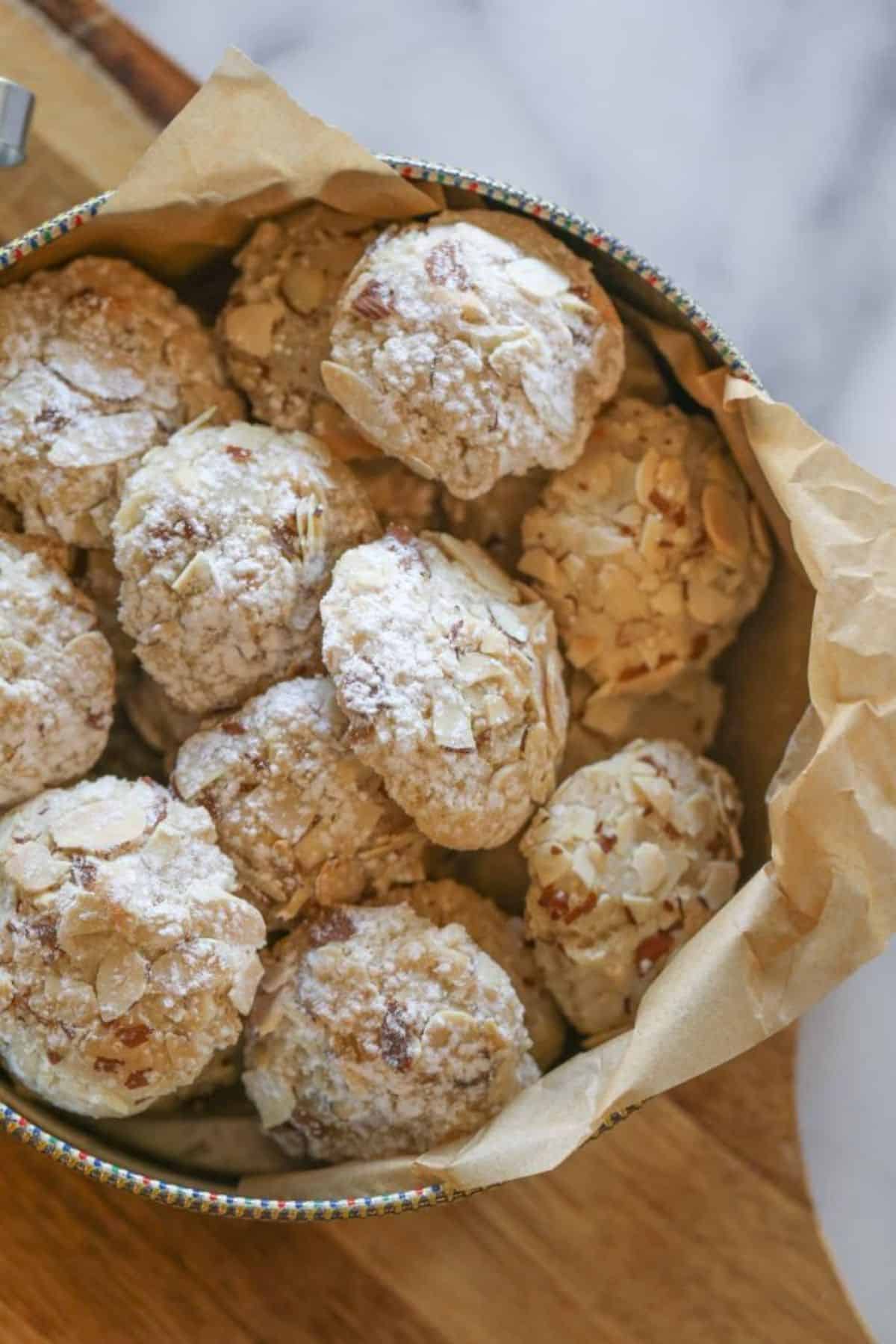 Almond paste cookies in a bowl.