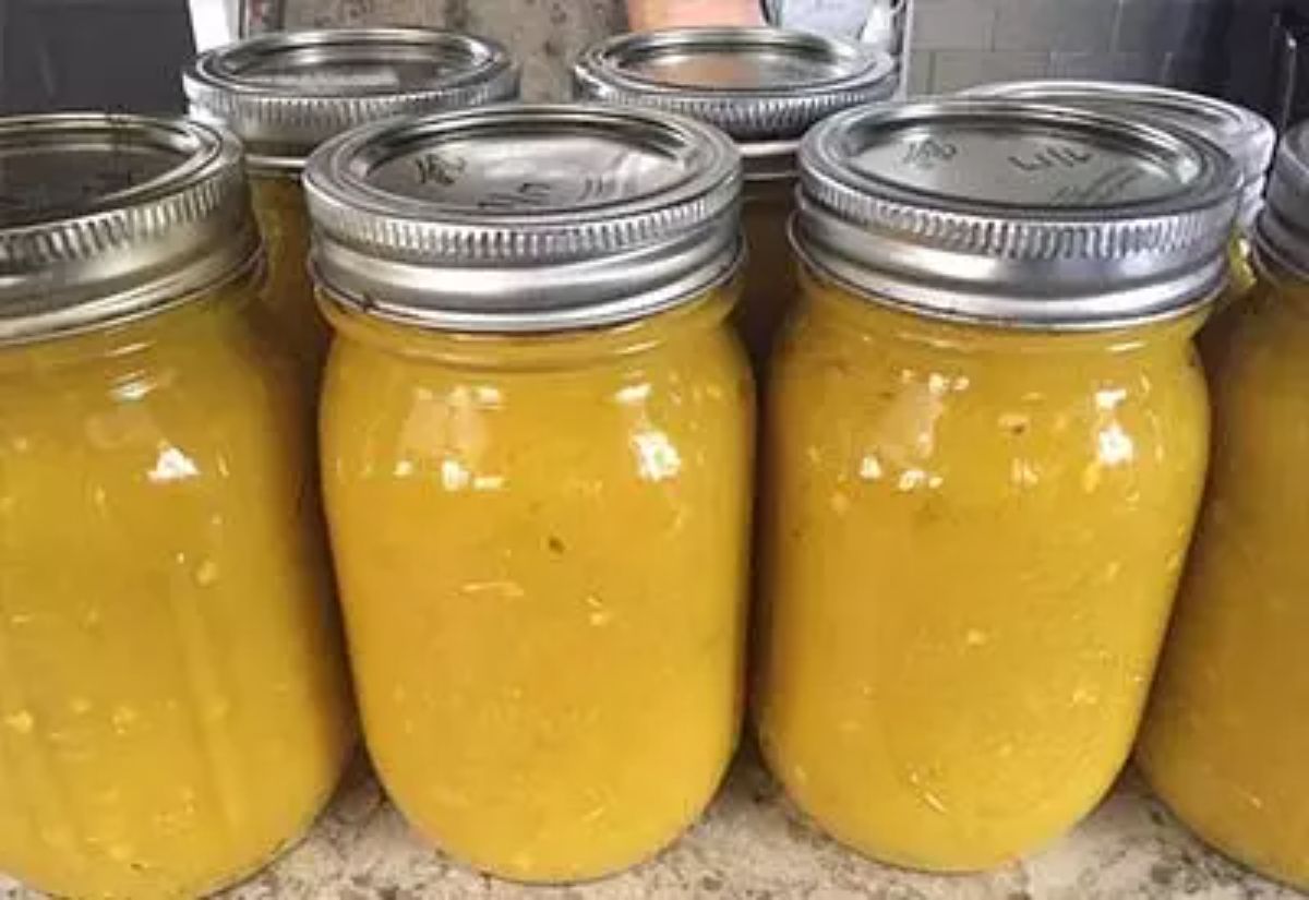 Hot pepper mustard canned in glass jars.