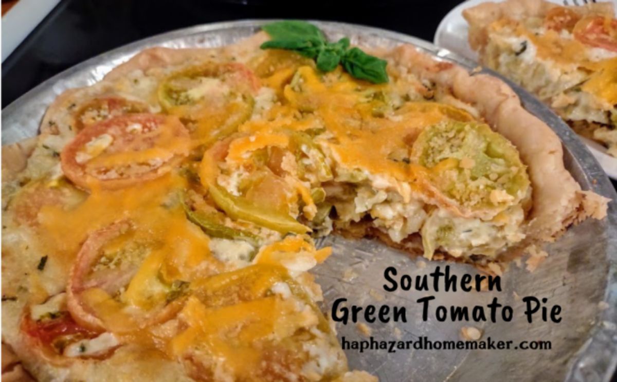 Green tomato pie on a baking tray,