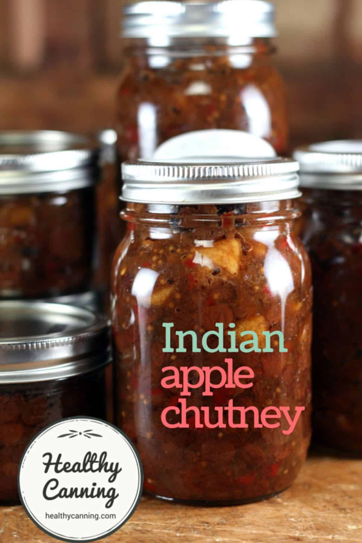 Deliicous indian apple chutney canned in glass jars.