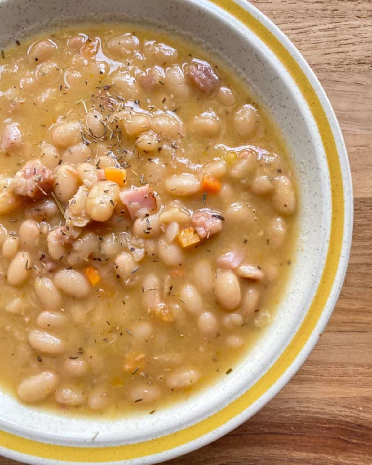 Delicious navy bean soup in a bowl.