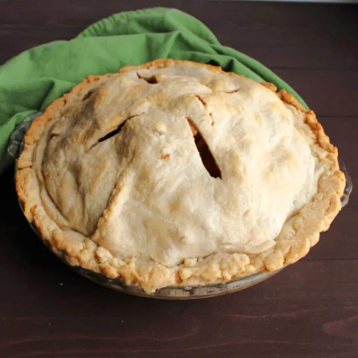 Delicious lard pie crust in a glass casserole.