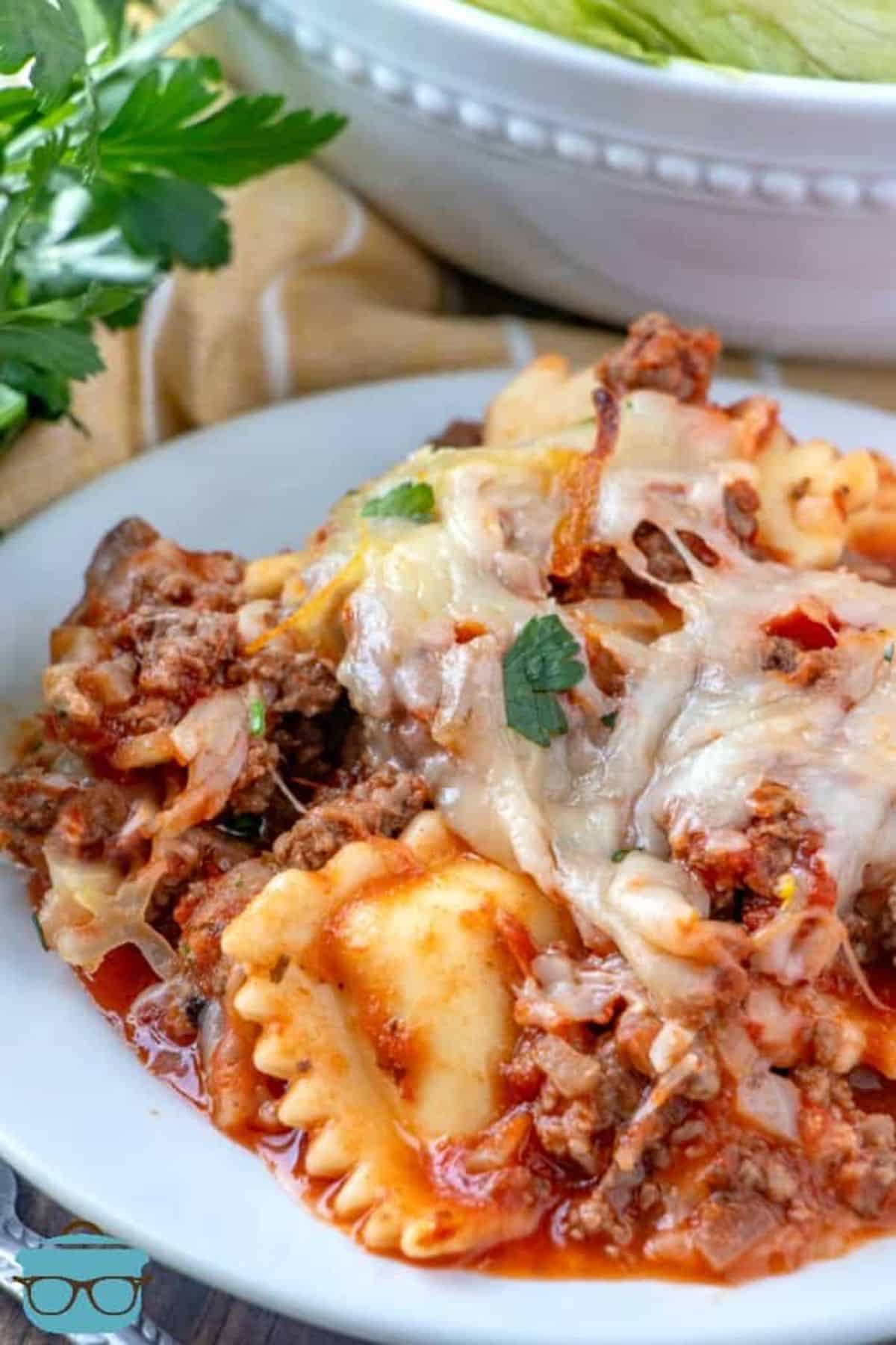 Juicy and delicious ravioli on a white plate.