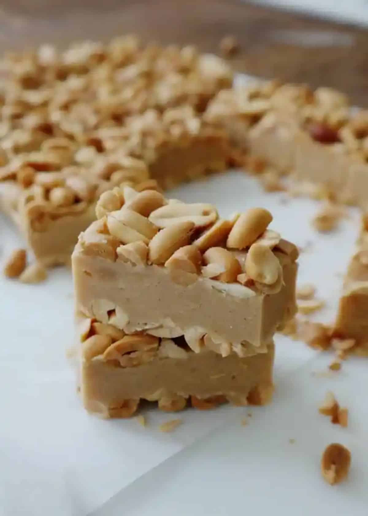 Delicious salted nut candy bars on a table.