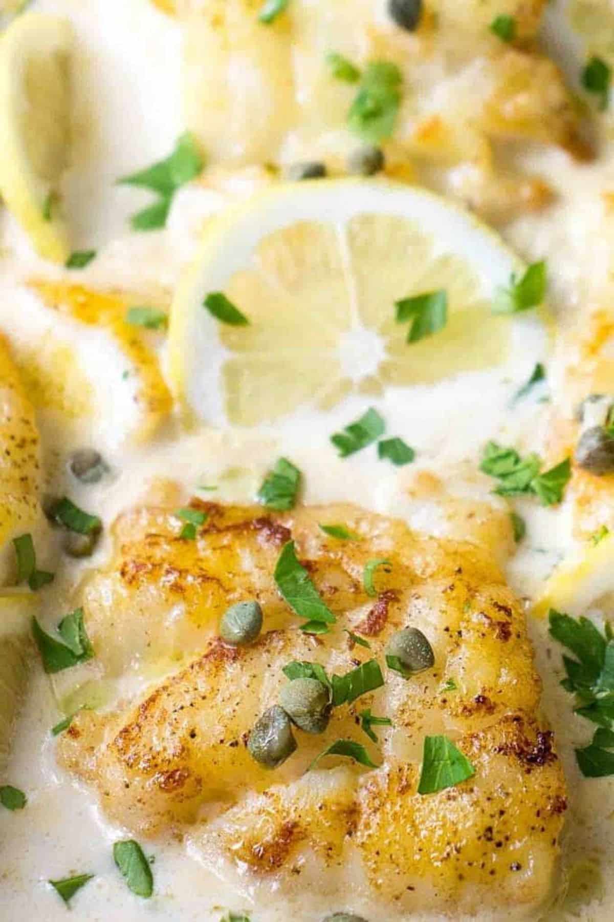 Juicy creamed cod filet.