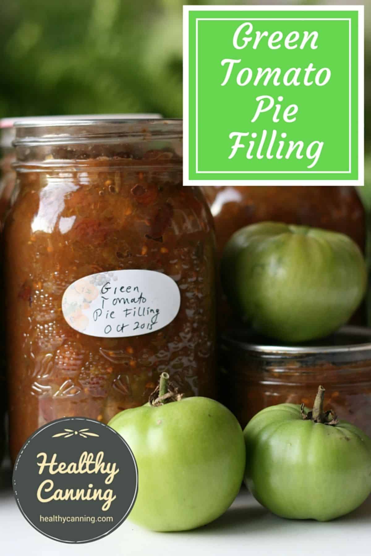 Tomato pie filling canned in glass jars.