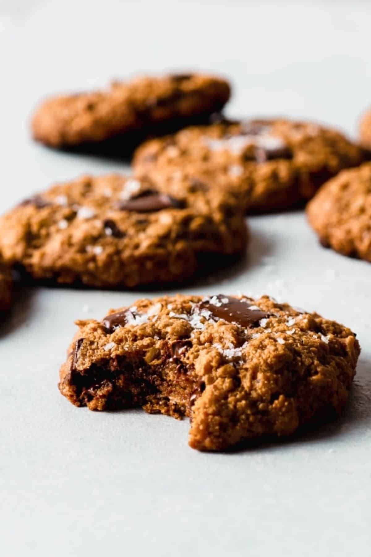 Crunchy salted oatmeal chocolate cookies.