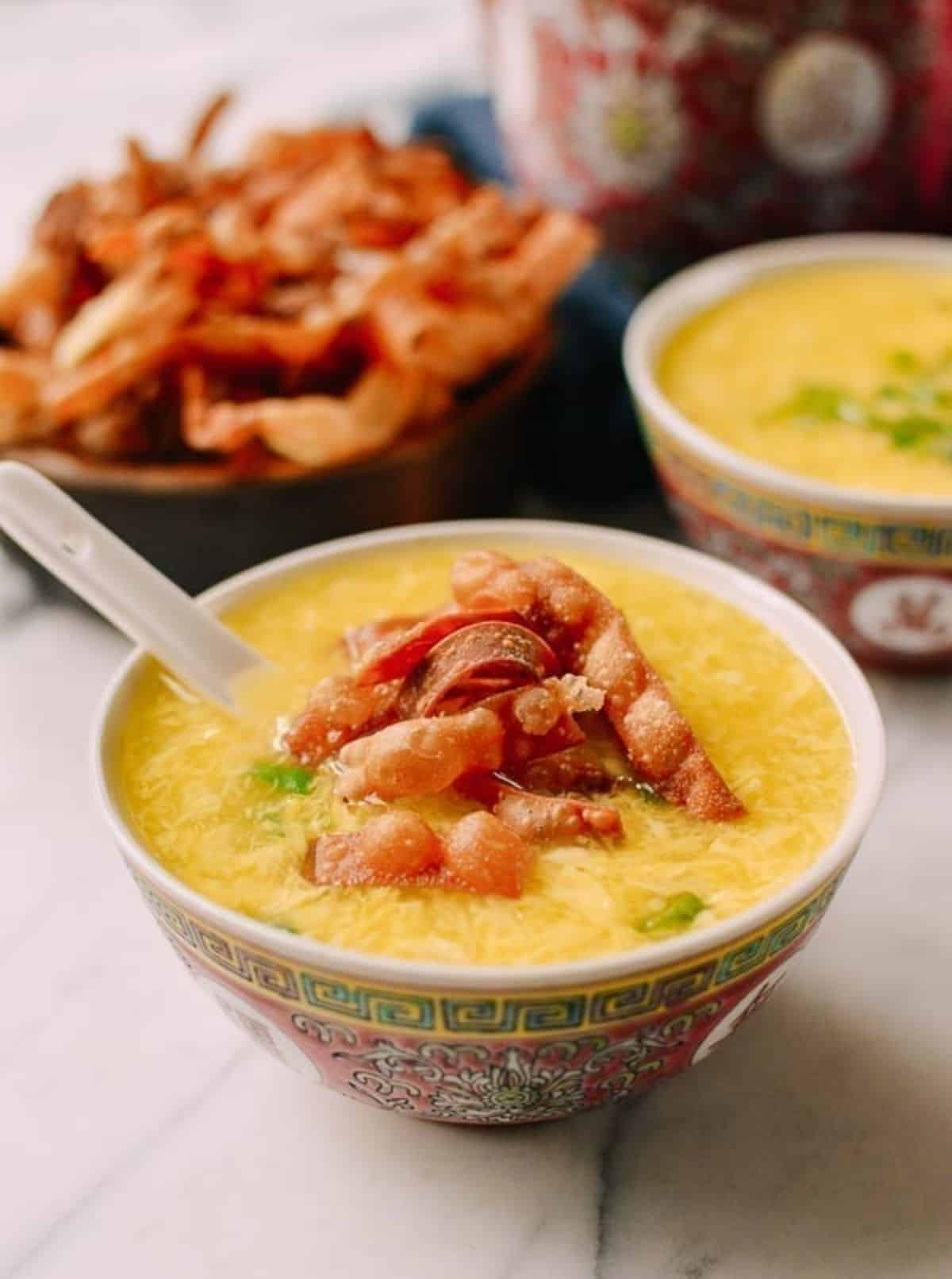 Delicious egg drop soup in a small bowl.