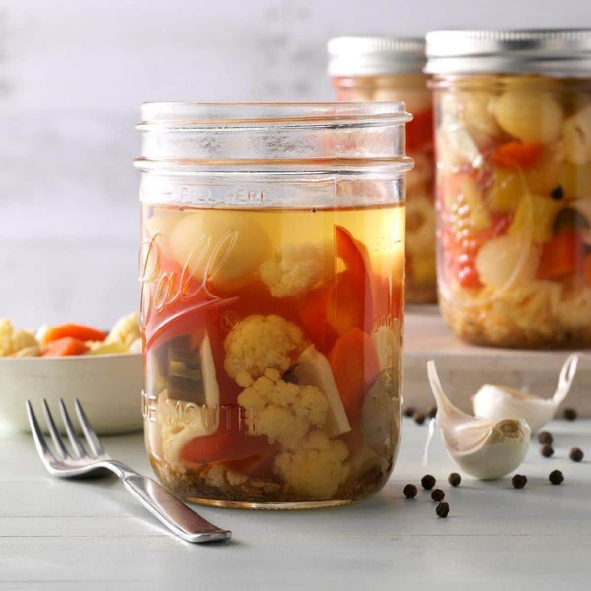 Giardiniera in glass jars.