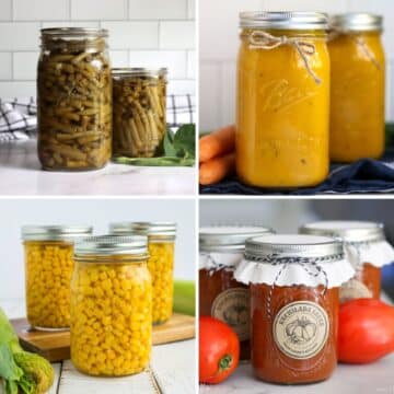 Four images of pressure canning recipes.