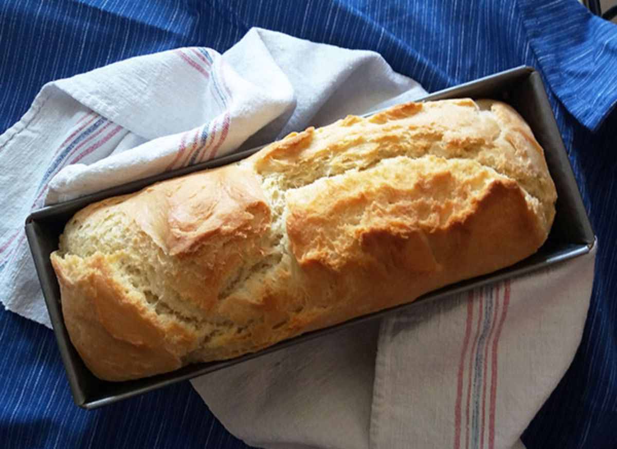 Rustic lard bread in a mold.