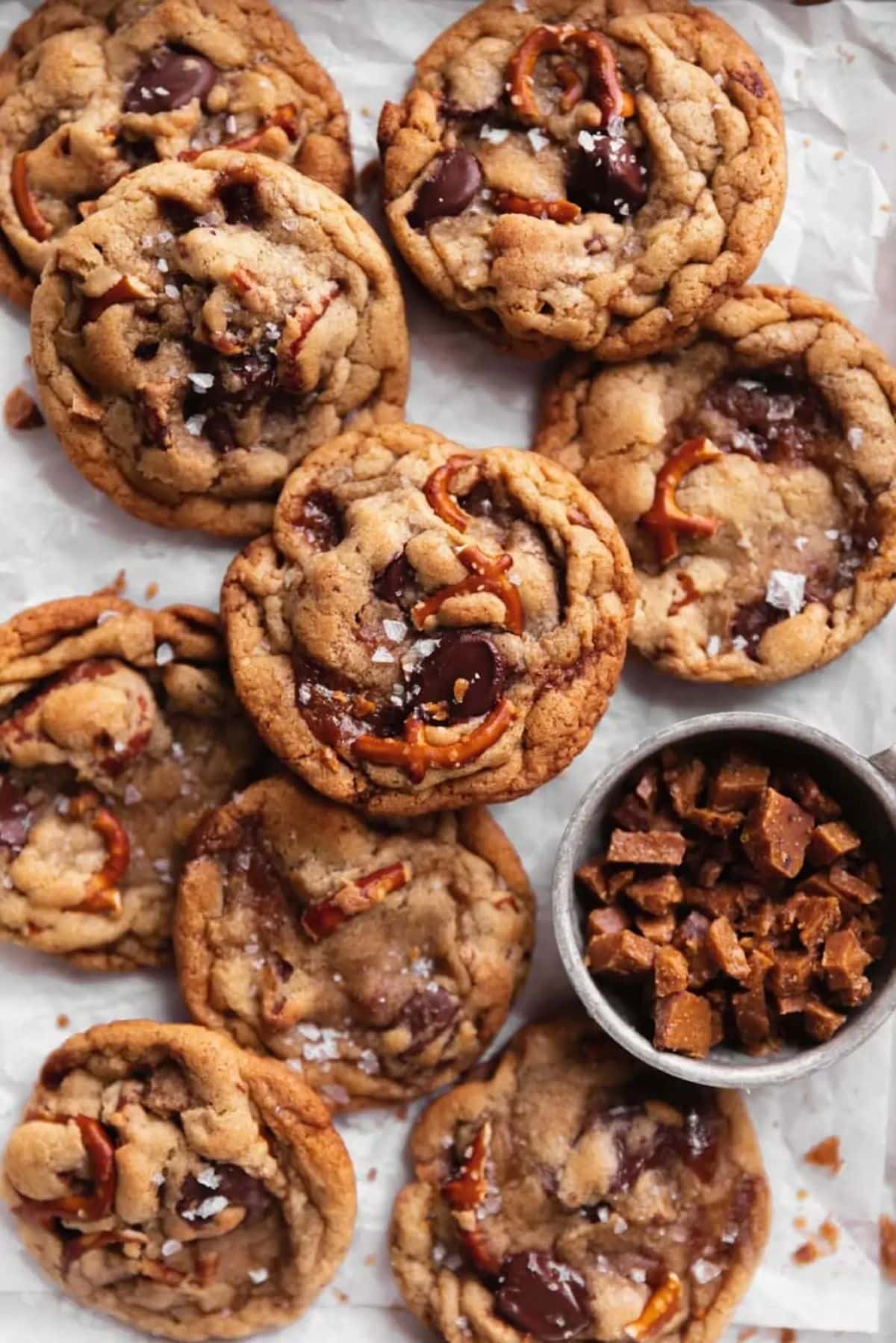 Crispytoffee pretzel chocolate chip cookies.