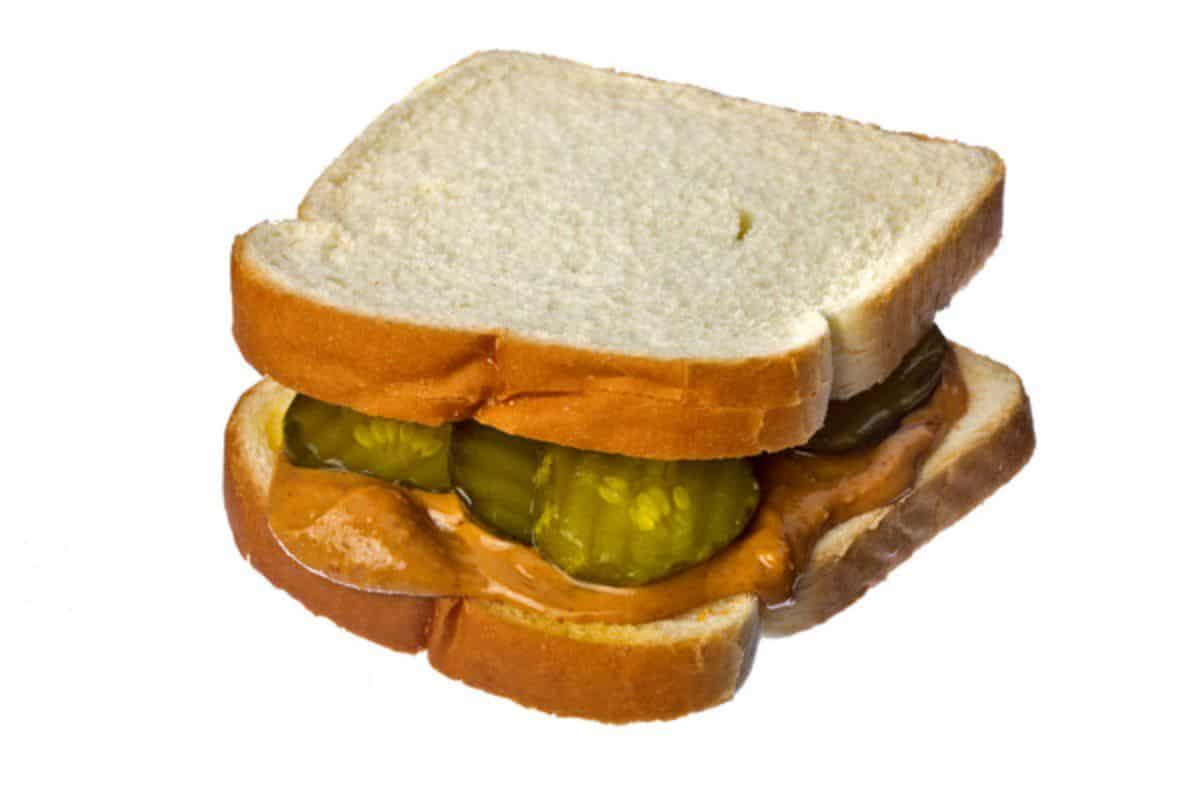 Delicious peanut butter and pickle sandwich.