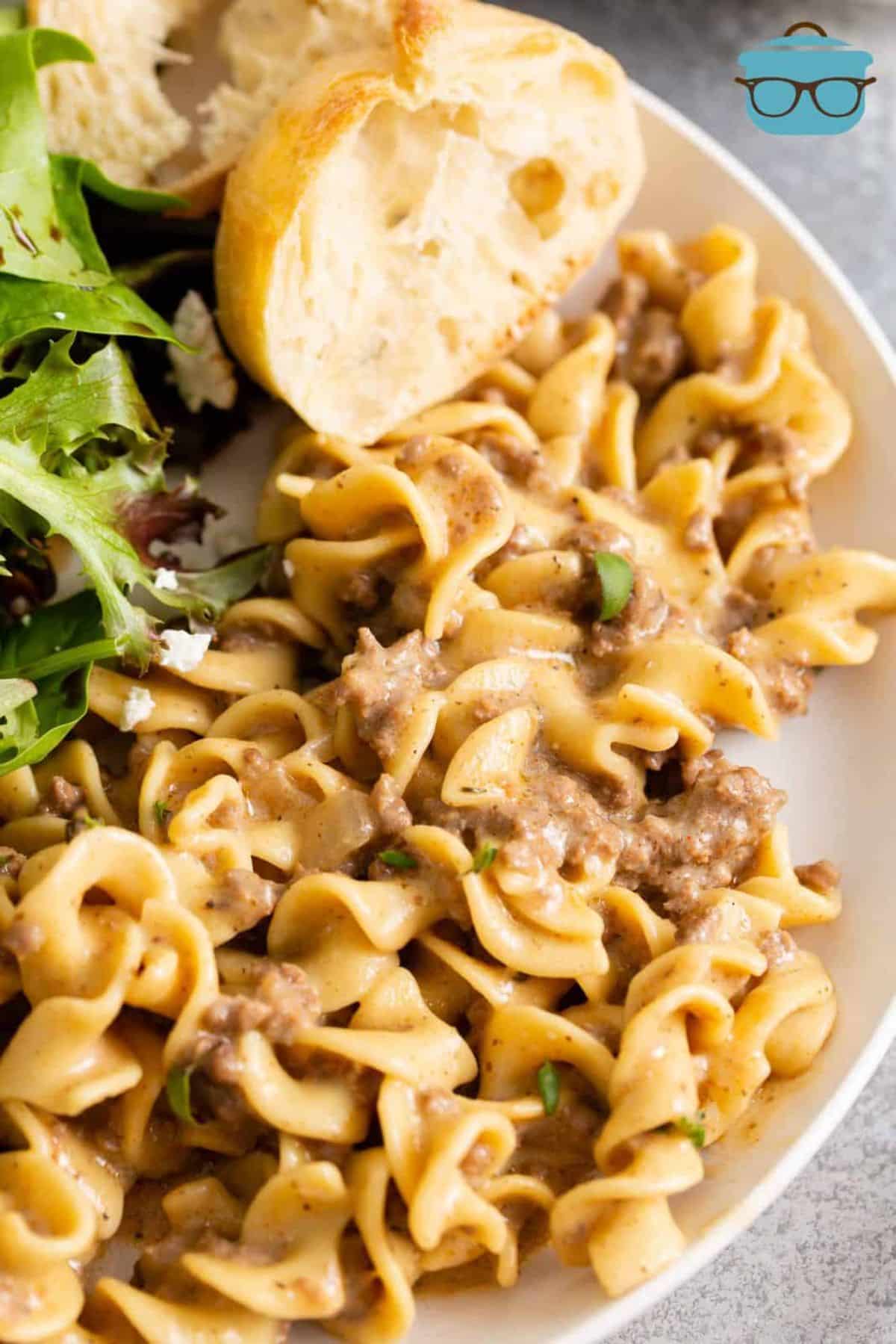 Stroganoff on a white plate.