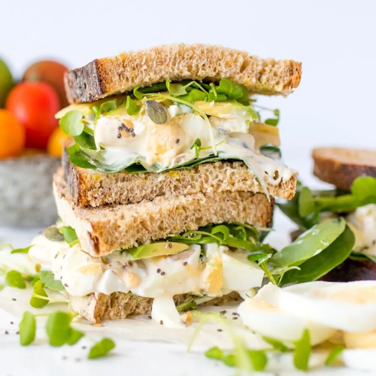 A pile of superfood egg sandwiches.