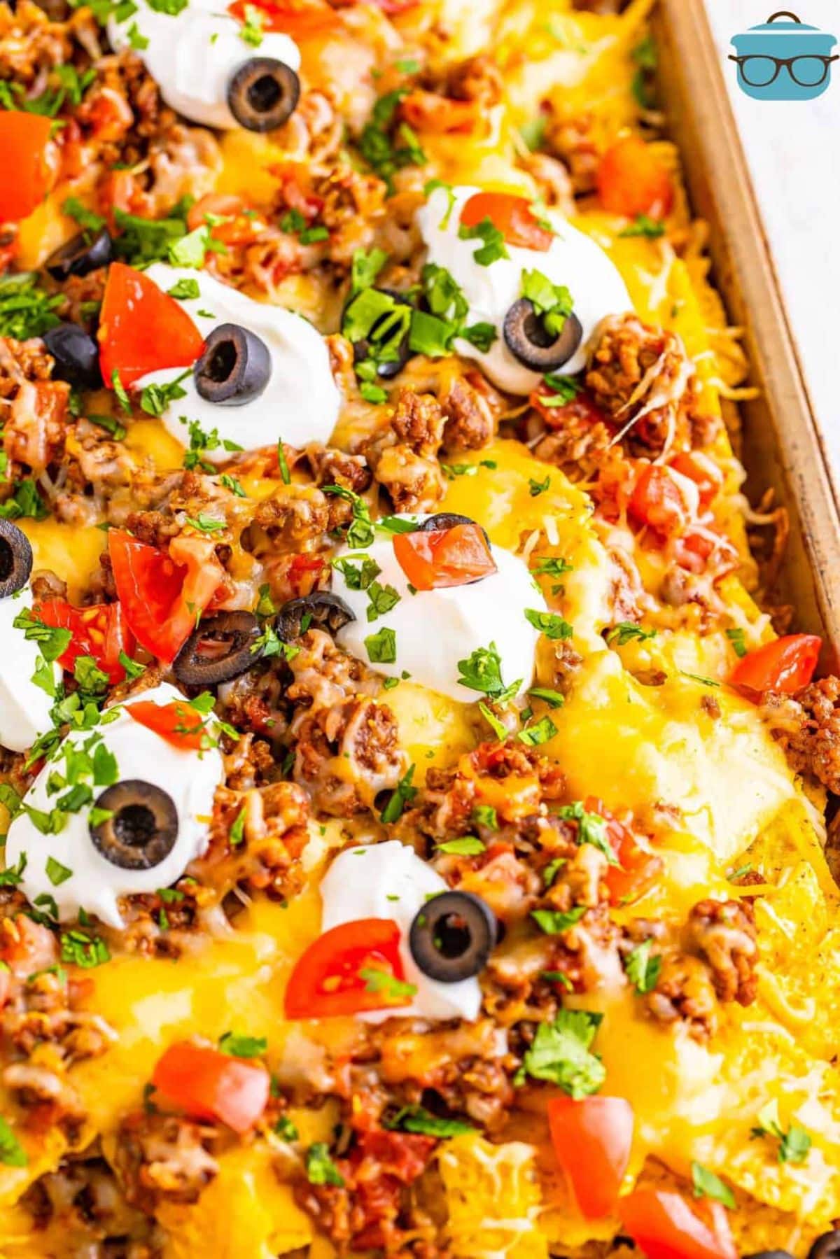 Beef nachos in a casserole.