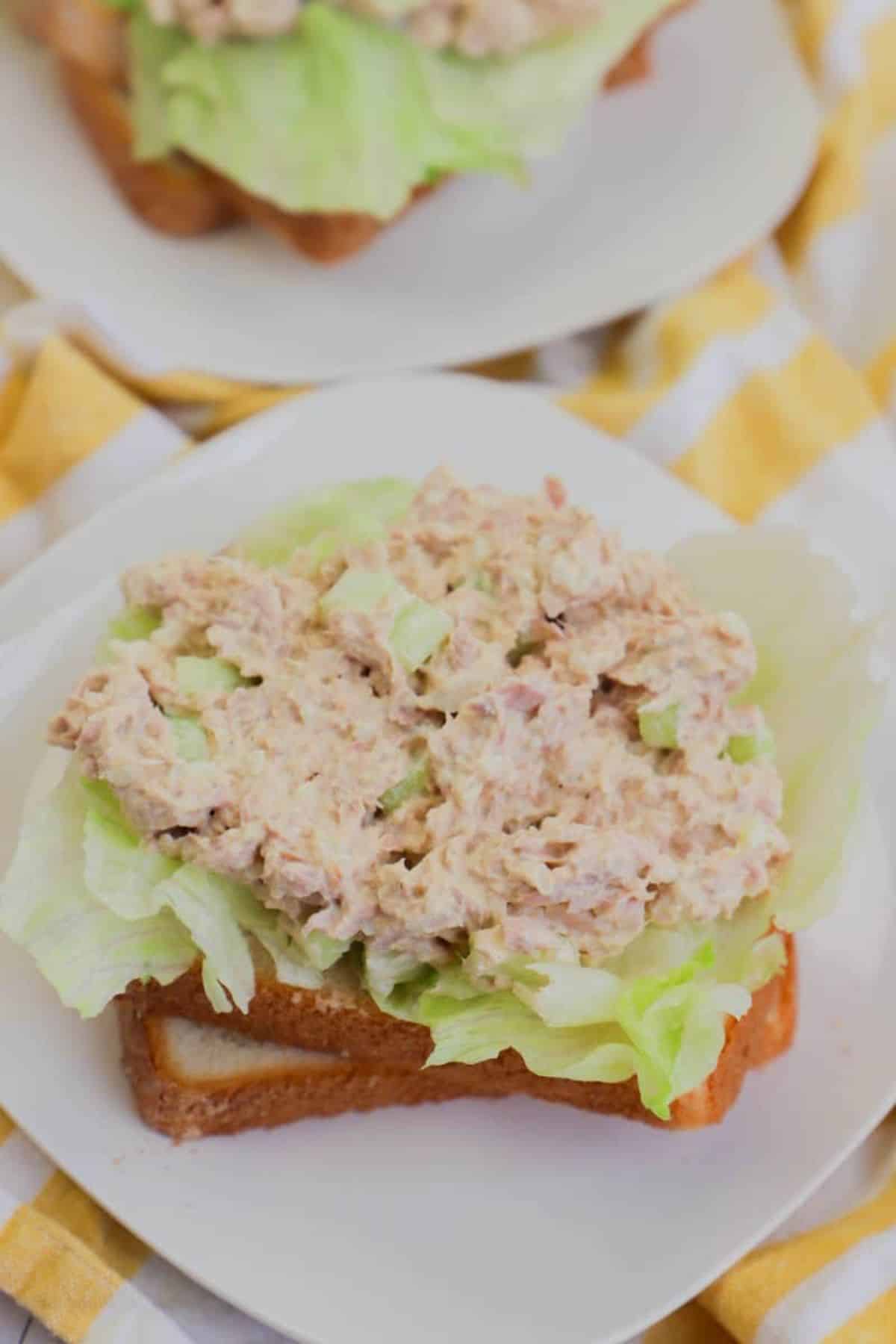 Delicious tuna salad on a white plate.